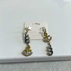 Betsey Johnson dangled earrings with jeweled anchor and wave, gently worn